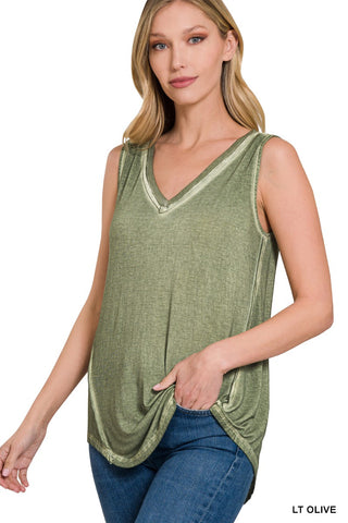 Washed Sleeveless V-Neck Top