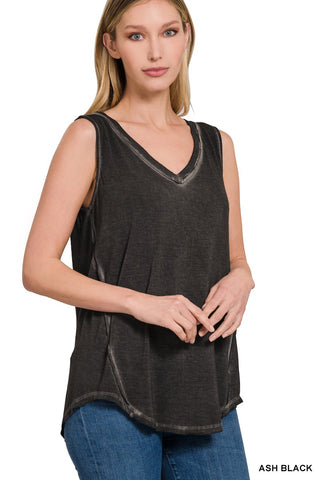 Washed Sleeveless V-Neck Top