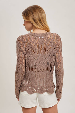 Mushroom Sheer Open Knit Top