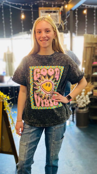 Good Vibes Mineral Washed Graphic Tee