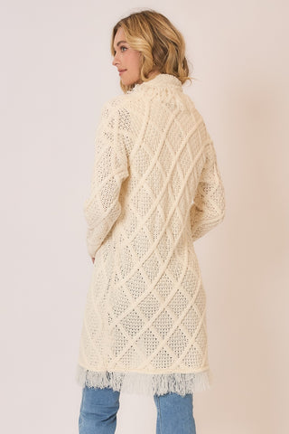 Ivory Cable Knit Fringe Cardigan