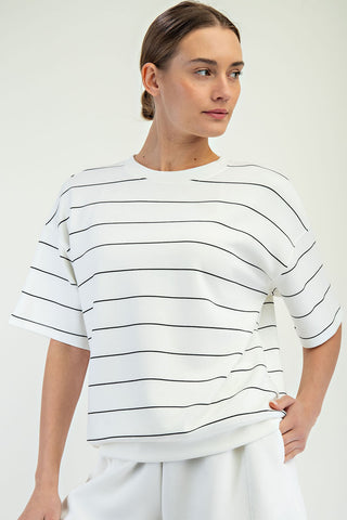 Cream Modal Striped Crew Neck