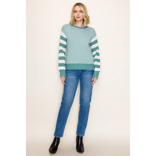Teal Color Banded Sweater