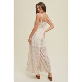 Natural Smocked Back Floral Jumpsuit