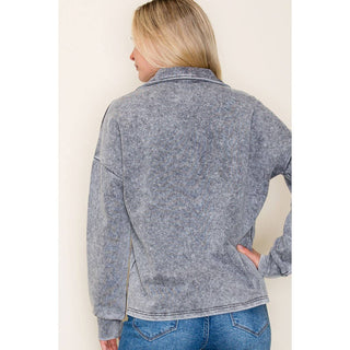 Charcoal Mineral Washed V Neck Sweatshirt