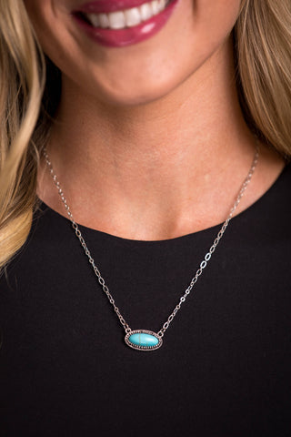 15" Turquoise Oval Stone Necklace