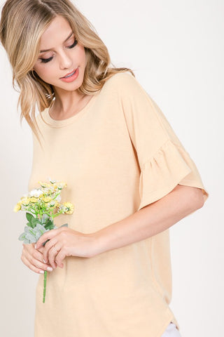 Dusty Mustard Ruffled Sleeve Top