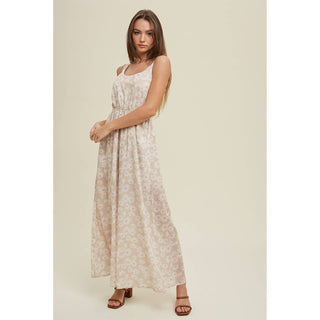 Natural Smocked Back Floral Jumpsuit