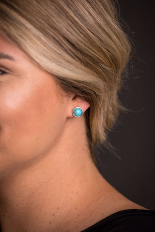 Burnished Silver with Inlayed Turq Stud Earrings