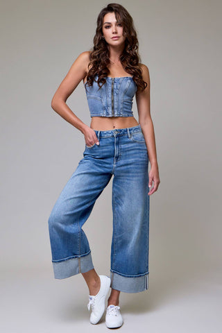 Hidden Nori Cuffed Cropped Wide Leg