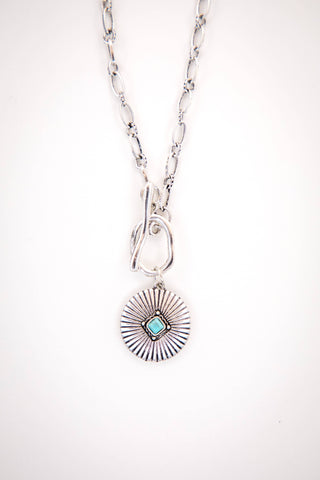 18" White Gold Necklace w/ Concho Pendant