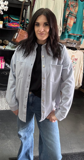 Light Blue Micro Rib Shacket