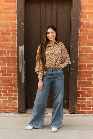Sage Gold Medallion Blouse