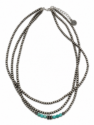 Triple Strand Faux Navajo Pearl Necklace w Turquoise Beads