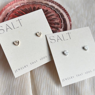 Silver Hammered Heart Stud Earrings