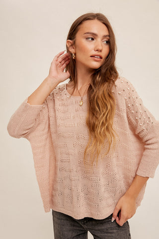 Blush Pearl Embellished Knit Sweater