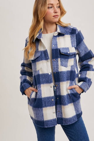 Grey Brushed Flannel Plaid Shacket