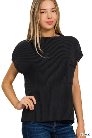 Black Mock Neck Short Sleeve Sweater