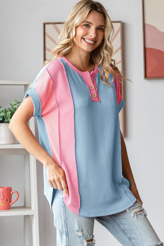 Color Block Twist Ribbed Top