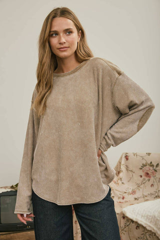 Brown Boxy Textured Knit Top