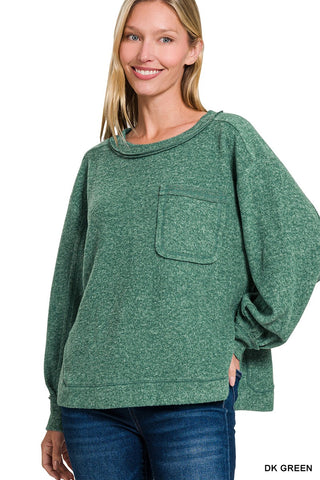 Dark Green Brushed Round Neck Sweater
