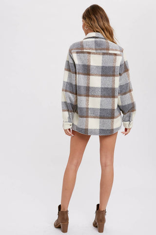 Grey Brushed Flannel Plaid Shacket