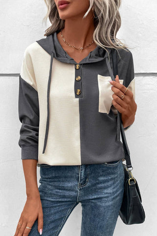 Dark Gray Waffle Colorblock Hoodie