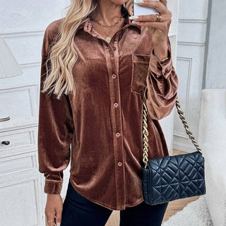 Coffee Velvet Button Up