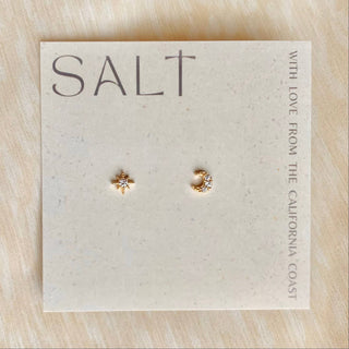 Gold Star & Moon Stud Earrings