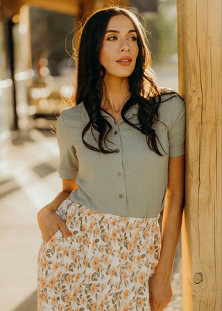 Fog Green Ruffled Collared Blouse