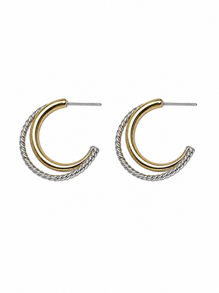 Two-Tone 18k Gold Plated Braided Edge Half Hoop Post Earring