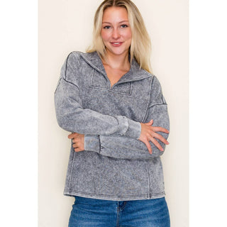 Charcoal Mineral Washed V Neck Sweatshirt