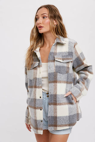 Grey Brushed Flannel Plaid Shacket