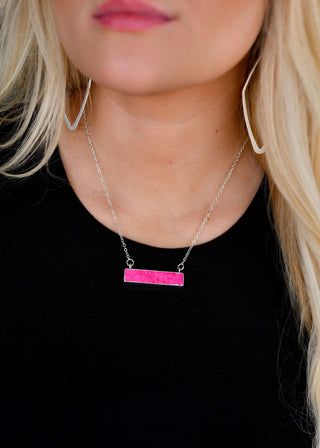 Dainty Silver Necklace w/ Pink Bar