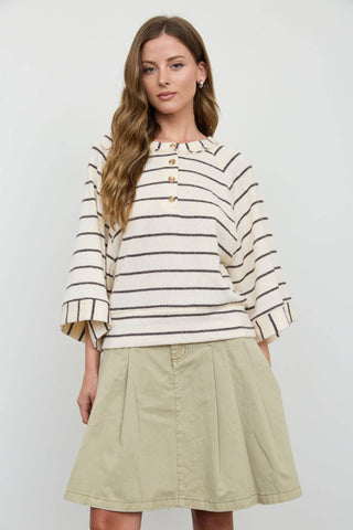 Ivory Stripe Henley Knit Top