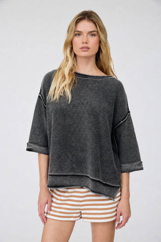 Charcoal Inverted Seam Show Sleeve Sweatshirt