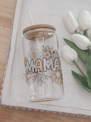 Mama Floral 16oz Glass Cup