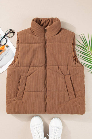 Coffee Corduroy Puffer Vest