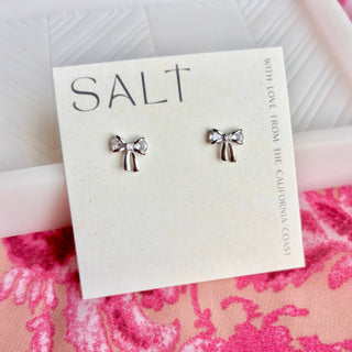 Dainty Silver Bow Stud Earrings