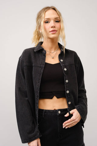 Black Sweatshirt Denim Wash Shacket