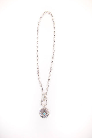 18" White Gold Necklace w/ Concho Pendant