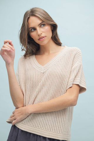 Taupe Crochet Sweater Top