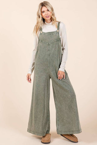 Olive Mineral Wash Jumpsuit Overalls