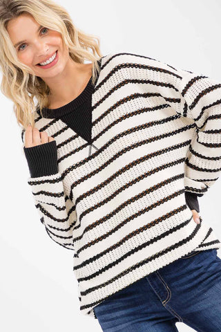 Black Loose Fit Striped Sweater