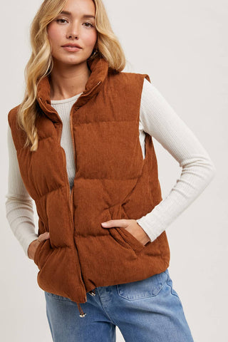 Camel Corduroy Puffer Vest