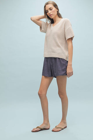 Taupe Crochet Sweater Top