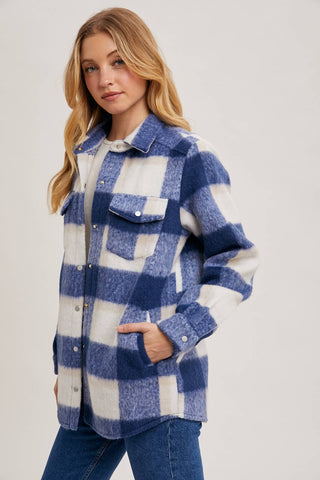 Grey Brushed Flannel Plaid Shacket