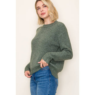 Dark Sage Ribbed Crew Neck Sweater