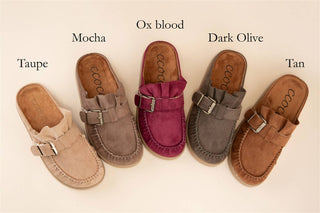 Soft Suede Buckled Platform Moccasin Mule