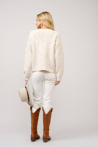 Cream Western Boot Stitch Pattern Sweater
